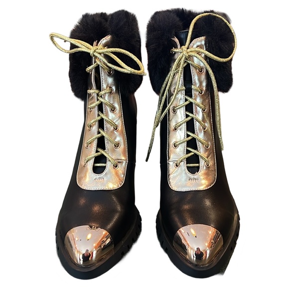 THINGS ll COME Maliyana Luxurious NWT Lace-Up Embellished Block-Heel Booties 6 - Picture 5 of 8